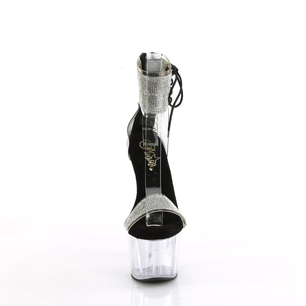 ADORE-727RS - Plateau High Heel Sandaletten - Schwarz/Transparent/Glitzer von Pleaser – Ansicht 2