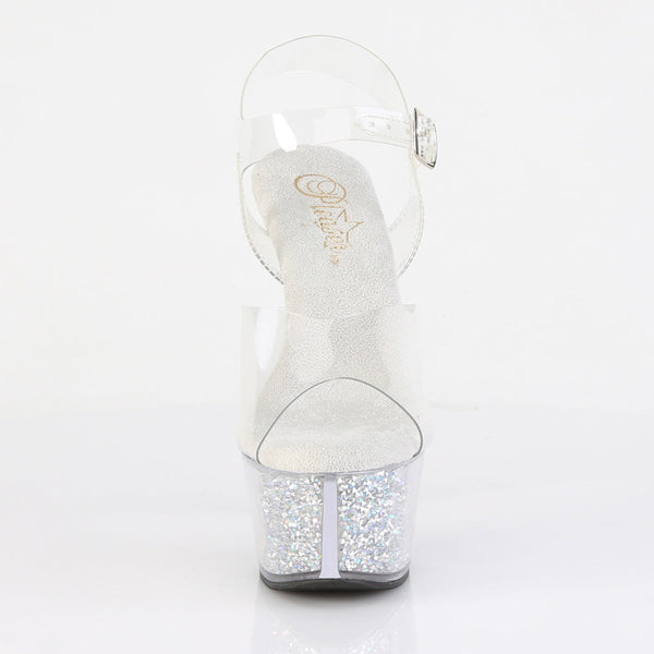 ASPIRE-608RSI Plateau High Heel Sandaletten - Silber Glitzer/Transparent von Pleaser – Ansicht 2