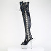 BEJEWELED-3052HG-7 OVERKNEE Plateau Stiefel - Schwarz Lack Holo Effekt von Pleaser – Ansicht 3