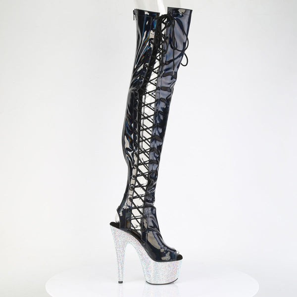 BEJEWELED-3052HG-7 OVERKNEE Plateau Stiefel - Schwarz Lack Holo Effekt von Pleaser – Ansicht 5