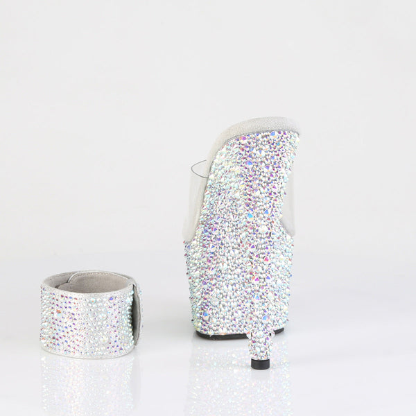 BEJEWELED-712MS Plateau High Heel Pantoletten mit Strasssteinen und Ankle Cuffs - Silber von Pleaser – Ansicht 4