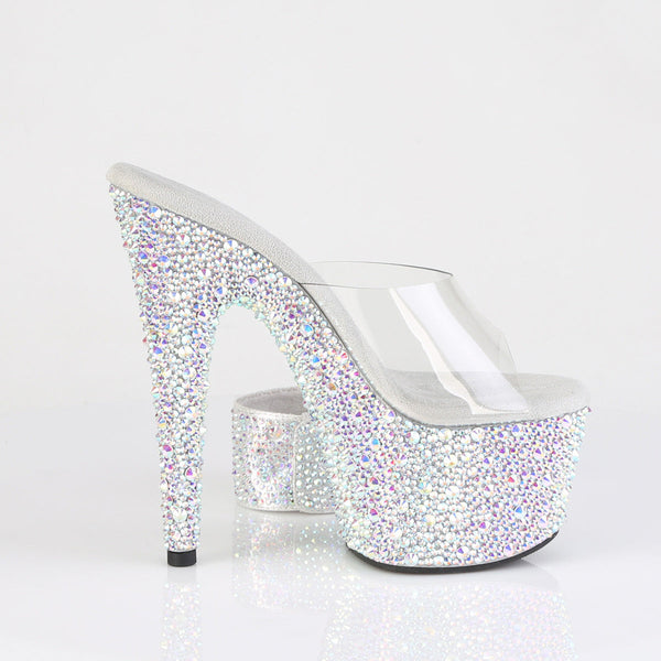 BEJEWELED-712MS Plateau High Heel Pantoletten mit Strasssteinen und Ankle Cuffs - Silber von Pleaser – Ansicht 5