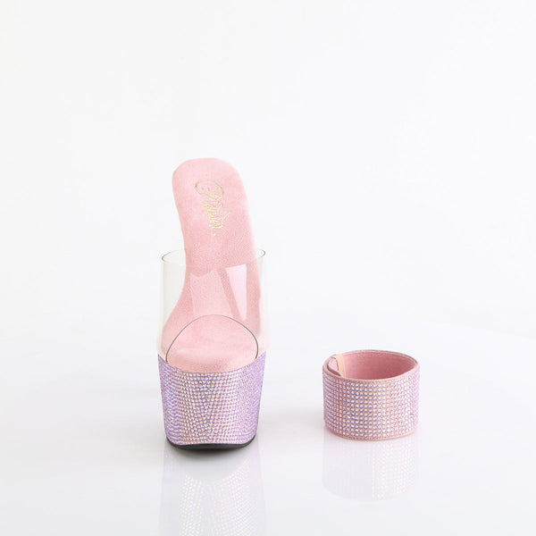 BEJEWELED-712RS - Plateau High Heel Pantoletten - Rosa mit Strass von Pleaser – Ansicht 2