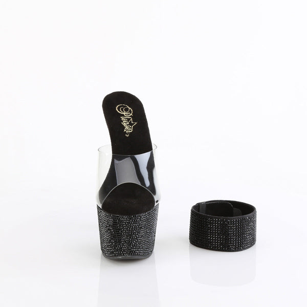 BEJEWELED-712RS - Plateau High Heel Pantoletten - Schwarz mit Strass von Pleaser – Ansicht 2