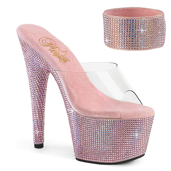 BEJEWELED-712RS - Plateau High Heel Pantoletten - Rosa mit Strass von Pleaser