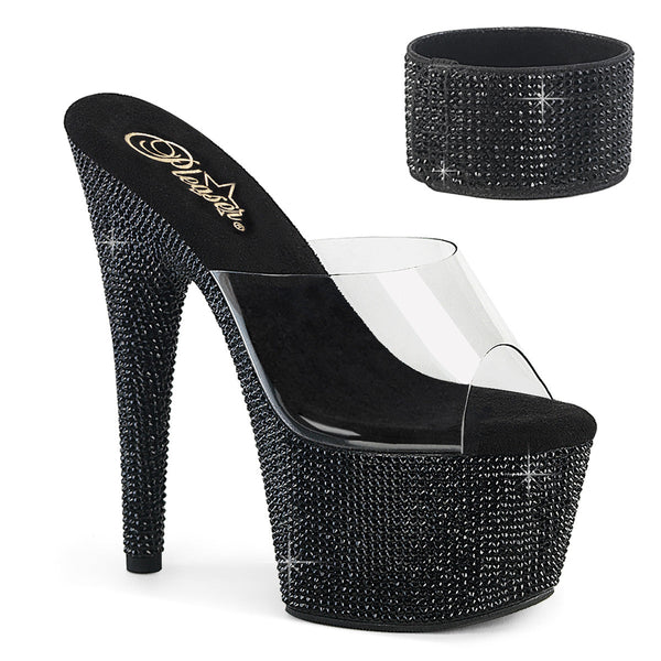 BEJEWELED-712RS - Plateau High Heel Pantoletten - Schwarz mit Strass von Pleaser