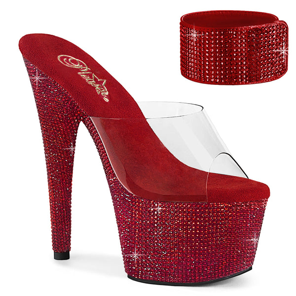 BEJEWELED-712RS Sandalette Plateauschuhe Rot Glitzer von Pleaser