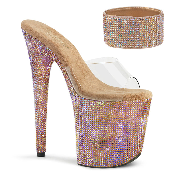 BEJEWELED-812RS Plateau Pantoletten Rose Gold Glitzer von Pleaser