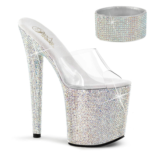 BEJEWELED-812RS Plateau Pantoletten Silber Glitzer von Pleaser