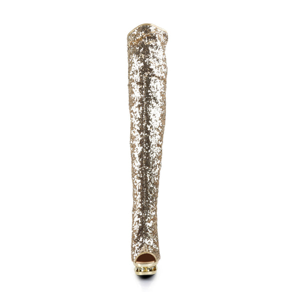 BLONDIE-R-3011 Plateau Overknee Stiefel - Gold von Pleaser – Ansicht 2