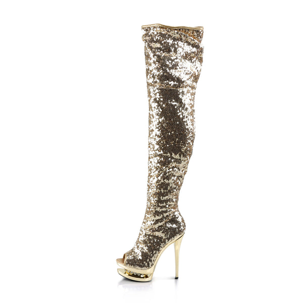 BLONDIE-R-3011 Plateau Overknee Stiefel - Gold von Pleaser – Ansicht 3