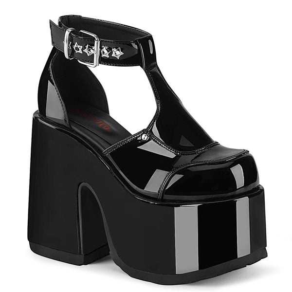 CAMEL-103 Pleateau Sandaletten Schwarz Lack von DemoniaCult