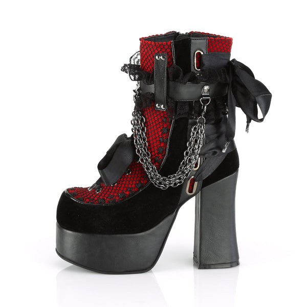 CHARADE-110 Plateau Stiefeletten Schwarz Matt Rot mit Schleifchen von DemoniaCult – Ansicht 3