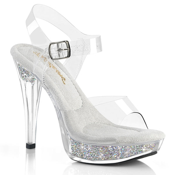 COCKTAIL-508RSI Plateau High Heel Sandaletten - Silber Glitzer Transparent von Fabulicious