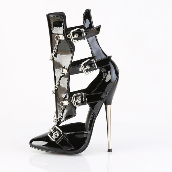 DAGGER-15 High Heel Stiefeletten/Sandaletten - Schwarz Lack von Devious – Ansicht 3