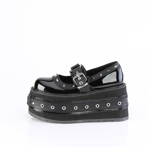DAMNED-20 Plateau Schuh Mary Janes - Schwarz Lack von DemoniaCult – Ansicht 3