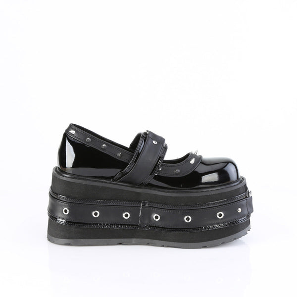 DAMNED-20 Plateau Schuh Mary Janes - Schwarz Lack von DemoniaCult – Ansicht 5