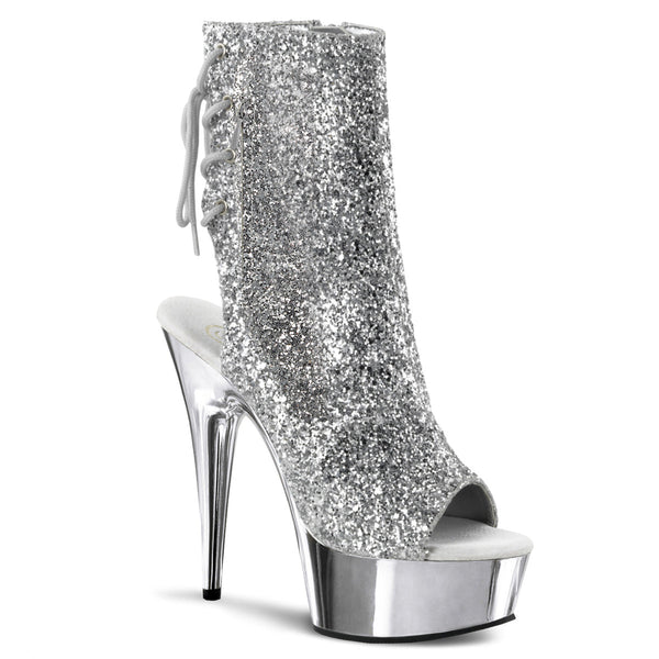 DELIGHT-1018G Plateau Stiefeletten Silber Glitzer von Pleaser