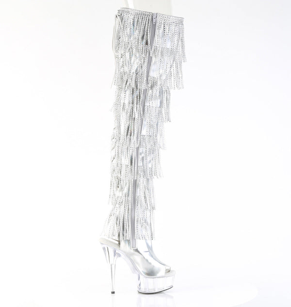 DELIGHT-3017HG-RSF Plateau Overknee Stiefel mit Strasssteinen - Silber von Pleaser – Ansicht 5