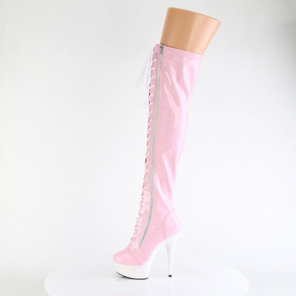 DELIGHT-3029 - Plateau Overknee Stiefel - Rosa/weiß Holografisch von Pleaser – Ansicht 3
