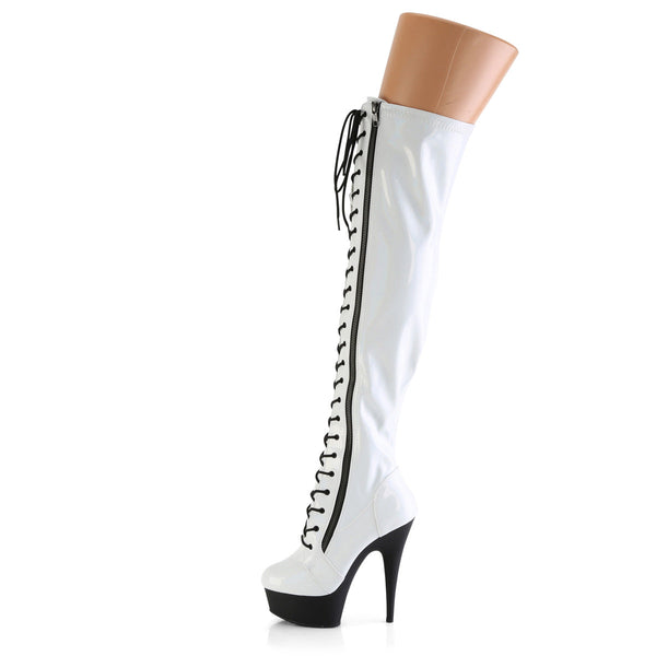 DELIGHT-3029 - Plateau Overknee Stiefel - Schwarz/Weiß Holografisch von Pleaser – Ansicht 3