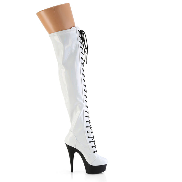 DELIGHT-3029 - Plateau Overknee Stiefel - Schwarz/Weiß Holografisch von Pleaser – Ansicht 5