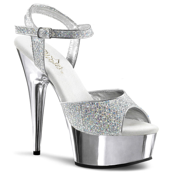 DELIGHT-609G Plateau Sandaletten Silber Glitzer von Pleaser