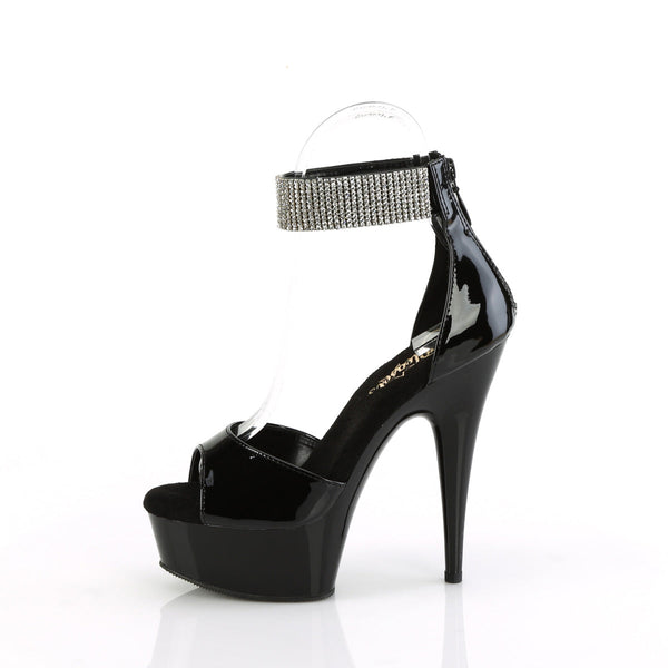DELIGHT-625 - Plateau High Heel Sandaletten - Schwarz Lack mit Strass von Pleaser – Ansicht 3
