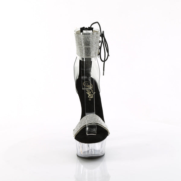 DELIGHT-627RS - Plateau High Heel Sandaletten - Schwarz/Transparent mit Strass von Pleaser – Ansicht 2