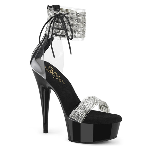 DELIGHT-627RS - Plateau High Heel Sandaletten - Schwarz Lack mit Strass von Pleaser