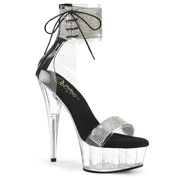 DELIGHT-627RS - Plateau High Heel Sandaletten - Schwarz/Transparent mit Strass von Pleaser