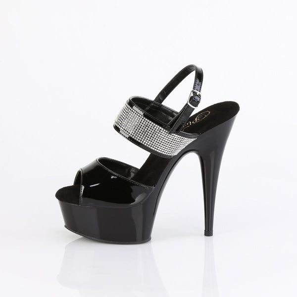 DELIGHT-639 - Plateau High Heel Sandaletten - Schwarz Lack mit Strass von Pleaser – Ansicht 3