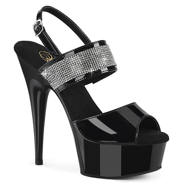 DELIGHT-639 - Plateau High Heel Sandaletten - Schwarz Lack mit Strass von Pleaser