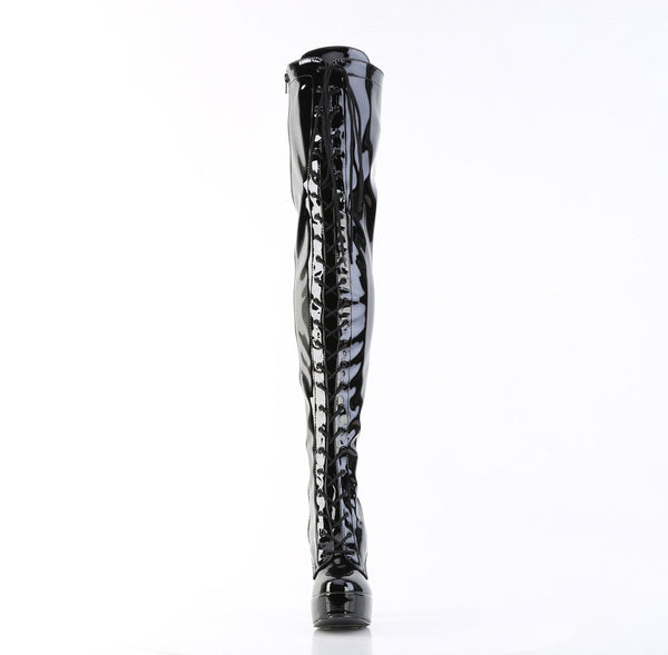 ELECTRA-3023 Plateau Overknee Stiefel Lack Schwarz von Pleaser – Ansicht 2