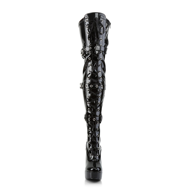 ELECTRA-3028 Plateau Overknee Stiefel Lack Schwarz von Pleaser – Ansicht 2
