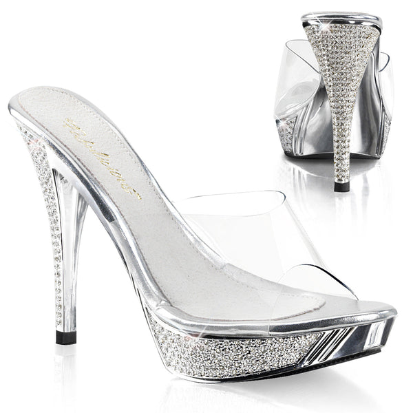 ELEGANT-401 Plateau Pantoletten Silber Glitzer von Fabulicious