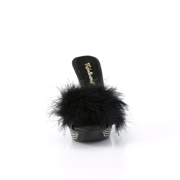 ELEGANT-401F Plateau Pantoletten mit Plüsch und Glitzer - Schwarz von Fabulicious – Ansicht 2