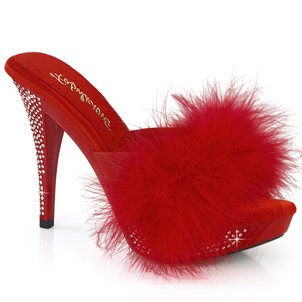 ELEGANT-401F Plateau Pantoletten mit Plüsch und Glitzer - Rot von Fabulicious