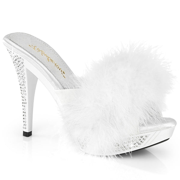 ELEGANT-401F Plateau Pantoletten mit Plüsch und Glitzer - Weiß von Fabulicious