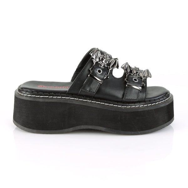 EMILY-100 Plateau Pantoletten schwarz 2 Fledermaus Riemchen von DemoniaCult – Ansicht 5