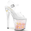 ENCHANT-708AQUA-01 Plateau Sandaletten - Transparent Blumen im Plateau | Pleaser