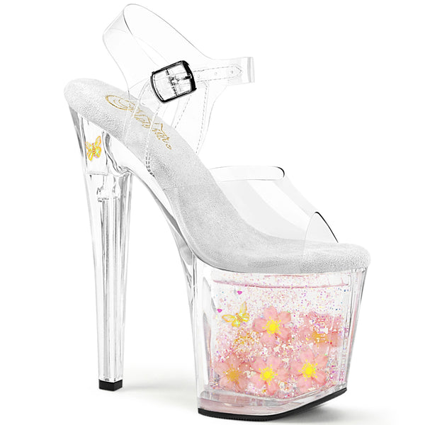 ENCHANT-708AQUA-01 Plateau Sandaletten - Transparent Blumen im Plateau | Pleaser