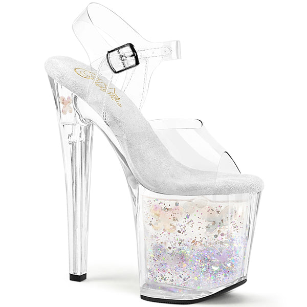 ENCHANT-708AQUA-02 Plateau Sandaletten - Transparent Glitzer Plateau | Pleaser
