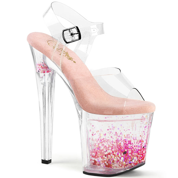 ENCHANT-708AQUA-03 Plateau Sandaletten - Transparent Rosa Sohle mit Herzen im Plateau | Pleaser