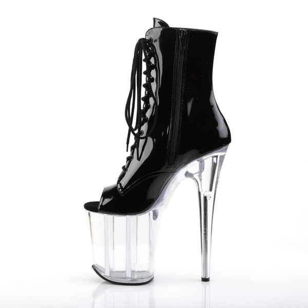 FLAMINGO-1021 Plateau Peeptoe Stiefeletten Schwarz Lack Transparent von Pleaser – Ansicht 3