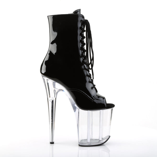 FLAMINGO-1021 Plateau Peeptoe Stiefeletten Schwarz Lack Transparent von Pleaser – Ansicht 5