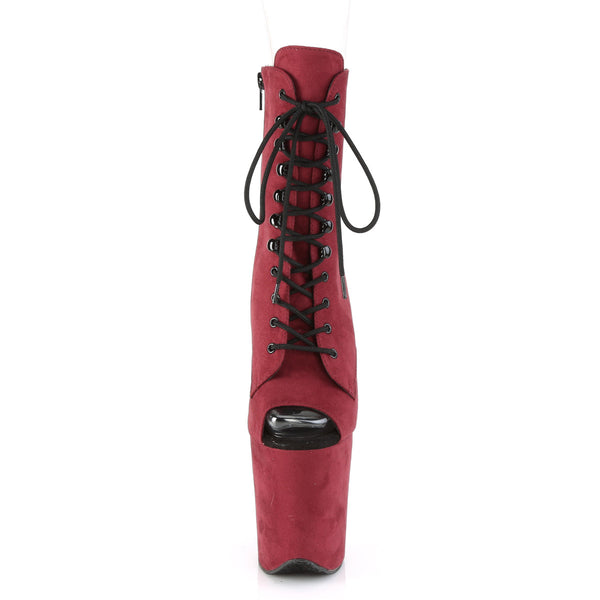 FLAMINGO-1021FS Plateau Stiefeletten Peeptoe Rot Velour von Pleaser – Ansicht 2