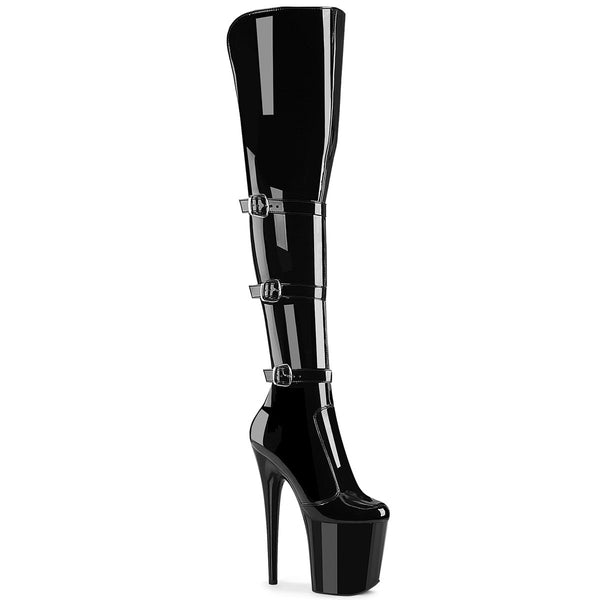 FLAMINGO-3018 Overknee Stiefel Plateau Schwarz Lack von Pleaser