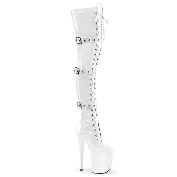 FLAMINGO-3028 Plateau Overknee Stiefel Weiß Lack von Pleaser