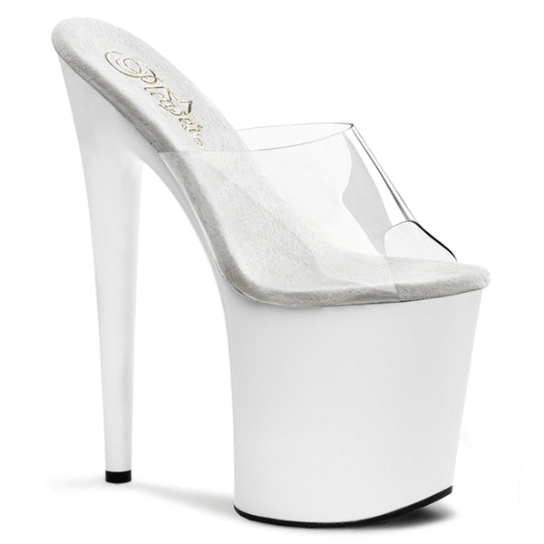 FLAMINGO-801 Plateau Pantoletten Transparent/Weiß von Pleaser